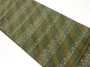 横段に草花模様織出し全通袋帯